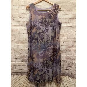 Vintage Lady Dorby Dress Women 14W Purple Floral Crepe Chiffon A Line Watercolor